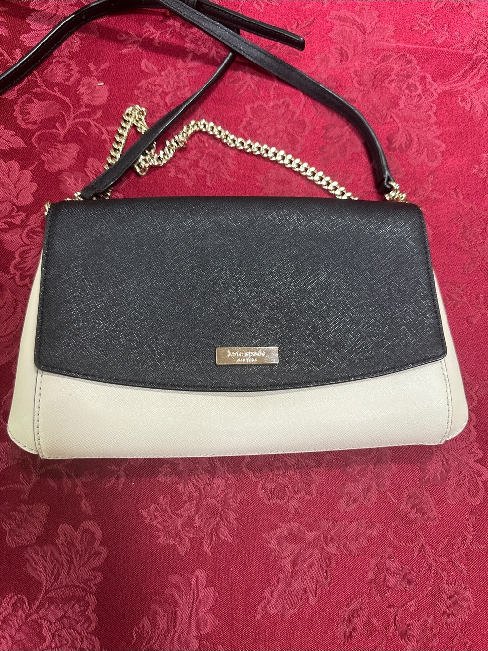 Kate Spade Black & Cream Leather Colorblock Crossbody Shoulder Clutch - Picture 2 of 6
